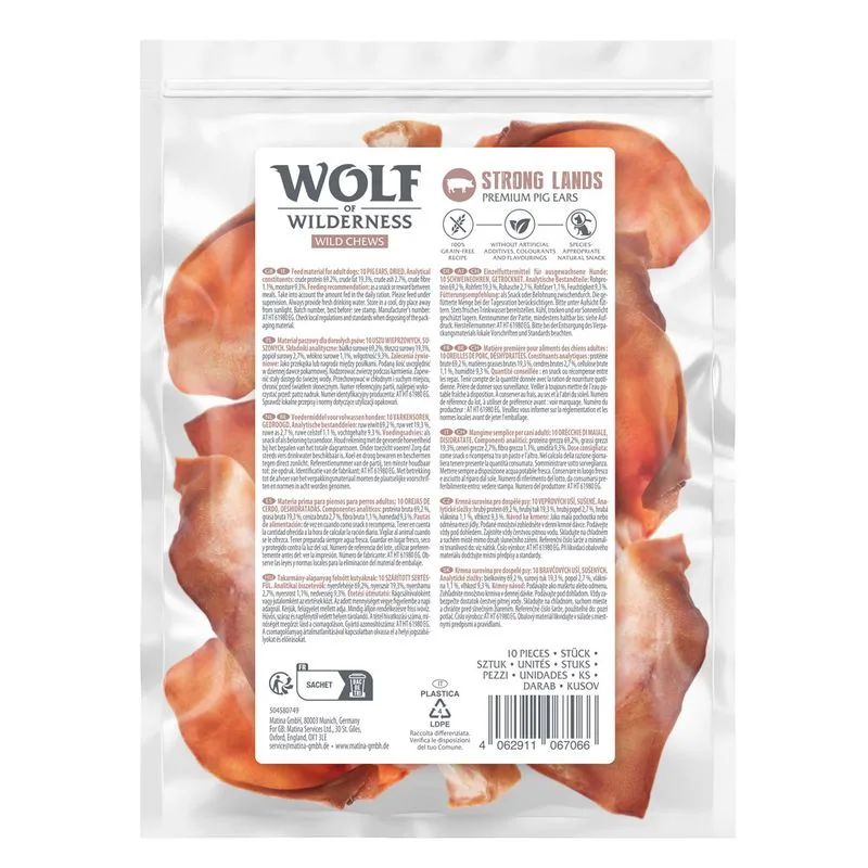 Wolf of Wilderness Premium Orecchie di maiale "Strong Lands" (3 x 10 pz)