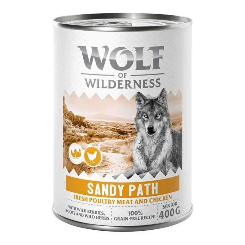 Wolf of Wilderness Senior "Expedition" 6 x 400 g umido per cane (Sandy Path - Pollame con Pollo)