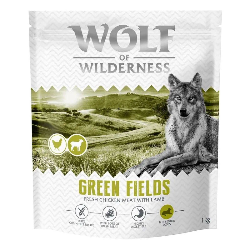 Wolf of Wilderness Senior "Green Fields" - Agnello (Set %: 4 x 1 kg - NUOVA RICETTA!)