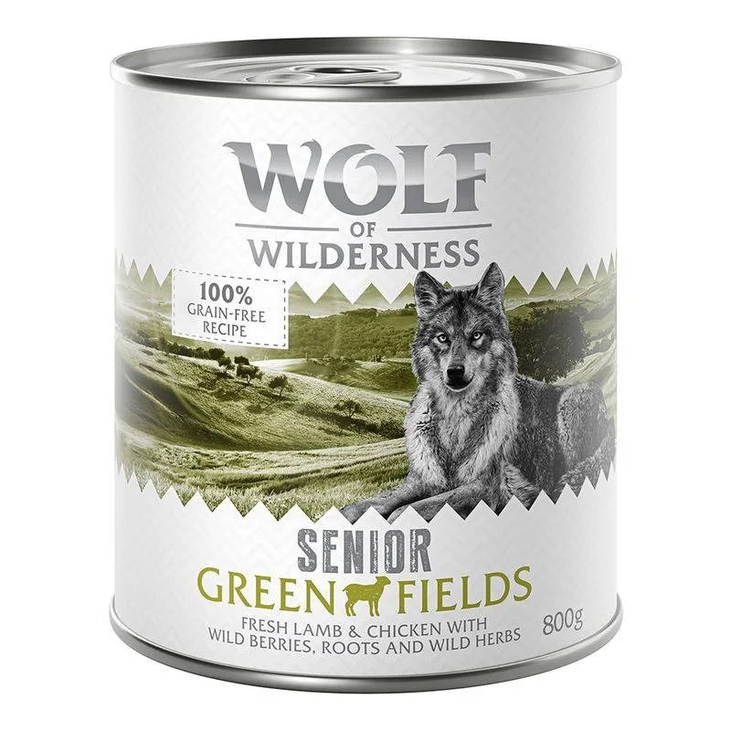 Wolf of Wilderness Senior 12 x 800 g umido per cane (Green Fields - Agnello)