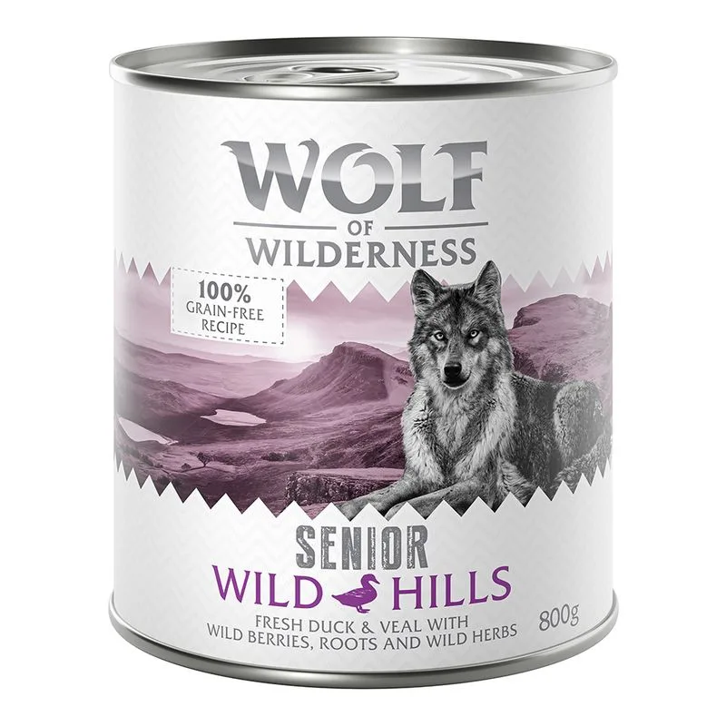 Wolf of Wilderness Senior 12 x 800 g umido per cane (Wild Hills - Anatra)