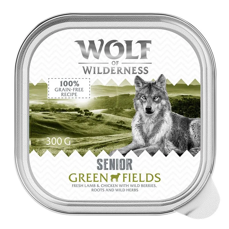 Wolf of Wilderness Senior Duo-Protein 6 / 24 x 300 g umido cane (Set %: 24 x 300 g: Green Fields - Agnello & Pollo)