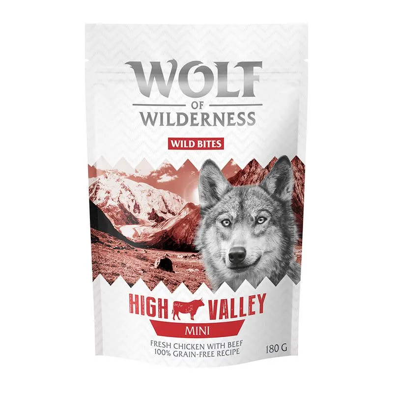 Wolf of Wilderness Snack - Wild Bites 180 g (MINI High Valley - Manzo & Pollo (dadini) - NUOVO!)