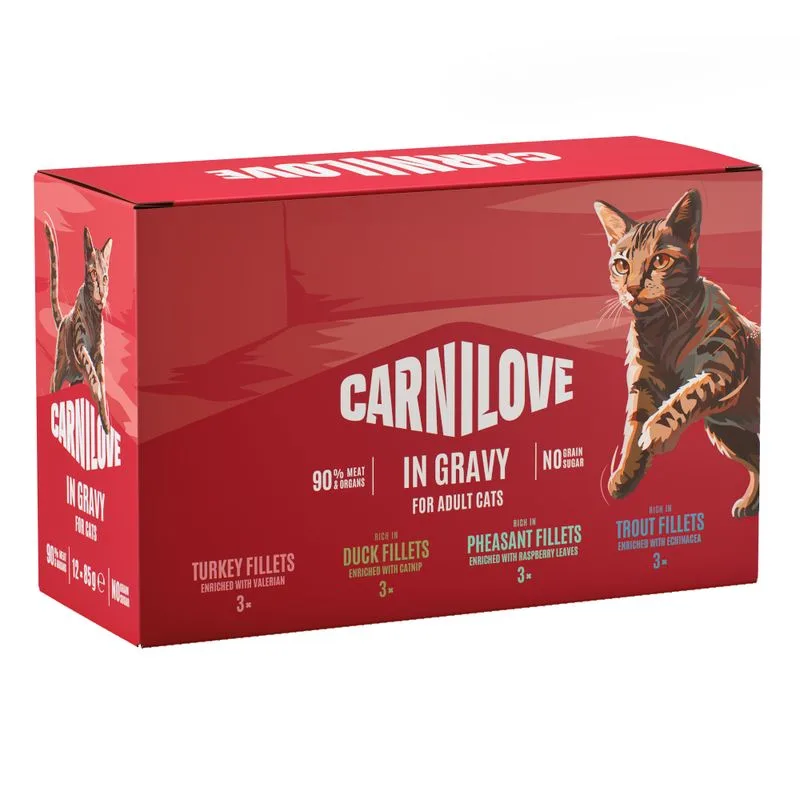 Carnilove Cat - Buste 48 x 85 g (Mix in Salsa: 12x Tacchino, 12x Anatra, 12x Fagiano, 12x Trota)