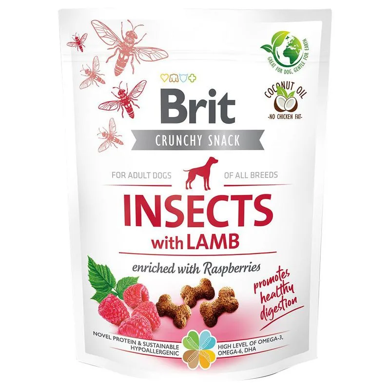 Brit Care Crunchy Cracker Insetti, Agnello & Lamponi Snack cane (Set %: 3 x 200 g)