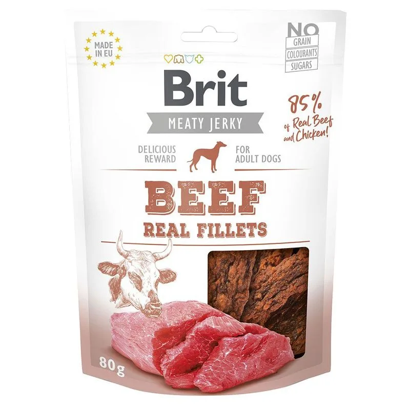 Brit Jerky Fillets Manzo Snack cane (Set %: 3 x 80 g)