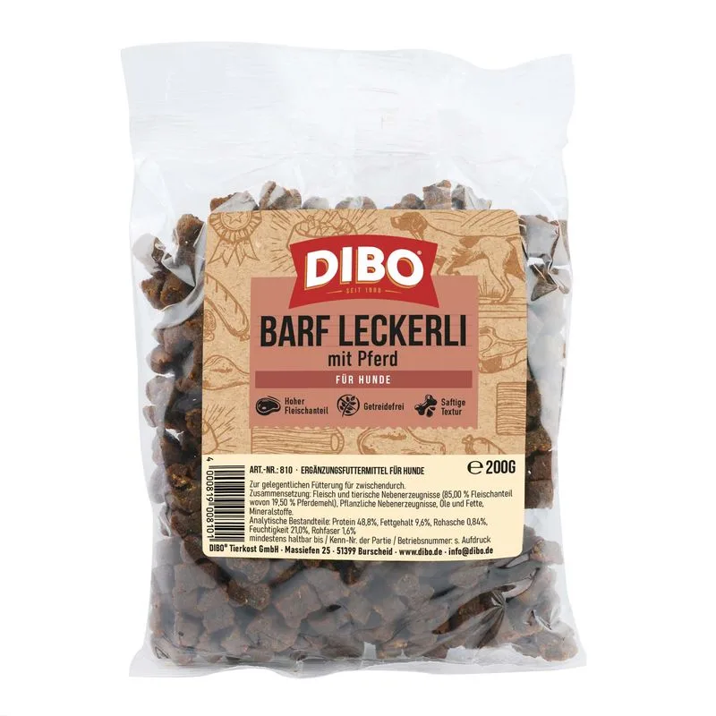 DIBO BARF Bocconcini con Cavallo Snack per cani (Set %: 6 x 200 g)