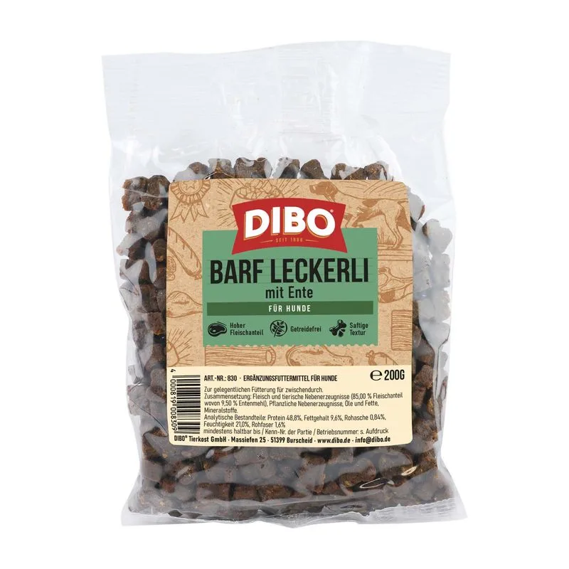 DIBO Bocconcini BARF con Anatra Snack per cane (Set %: 6 x 200 g)
