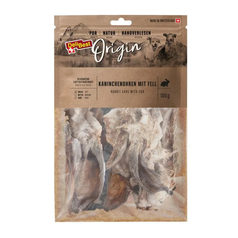 DeliBest Origin Orecchie di coniglio con pelo (Set %: 2 x 100 g)