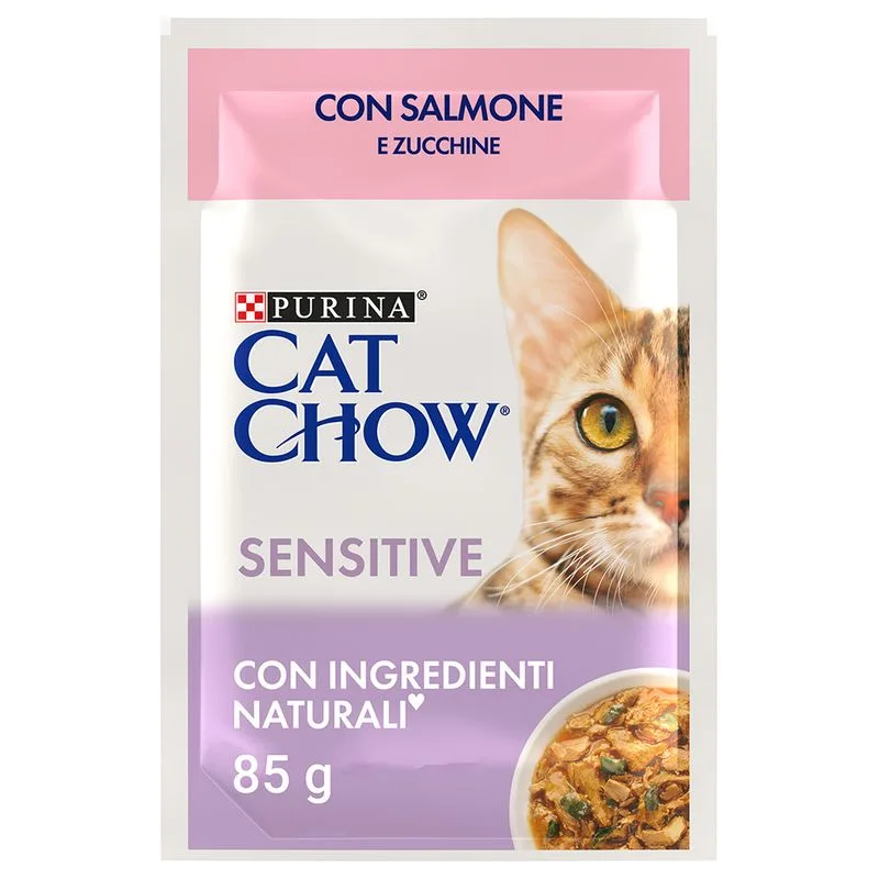 PURINA Cat Chow 52 x 85 g Umido per gatto (Sensitive Salmone e Zucchine)