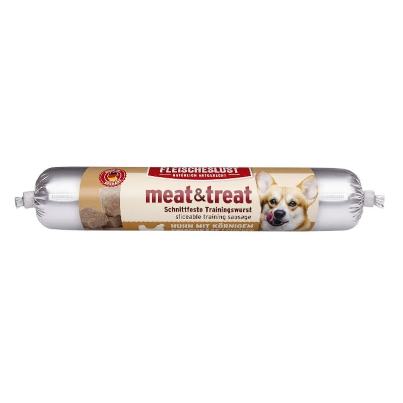 Fleischeslust meat & treat Salsiccia per l'addestramento (Set %: 6 x 80 g Pollo con Fiocchi di Latte)