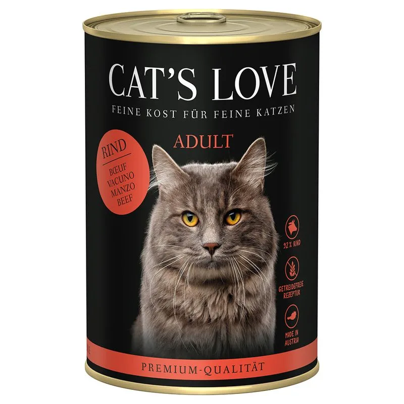 Cat's Love 12 x 400 g Umido per gatto (Puro Manzo)