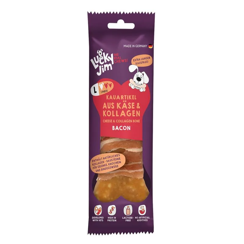 Lucky Jim Osso da Masticare L (Set %: 3 x 120 g Formaggio & Collagene Bacon)
