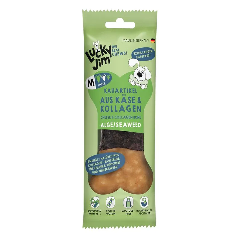 Lucky Jim Osso da Masticare M (Set %: 3 x 60 g Formaggio & Collagene Alghe)
