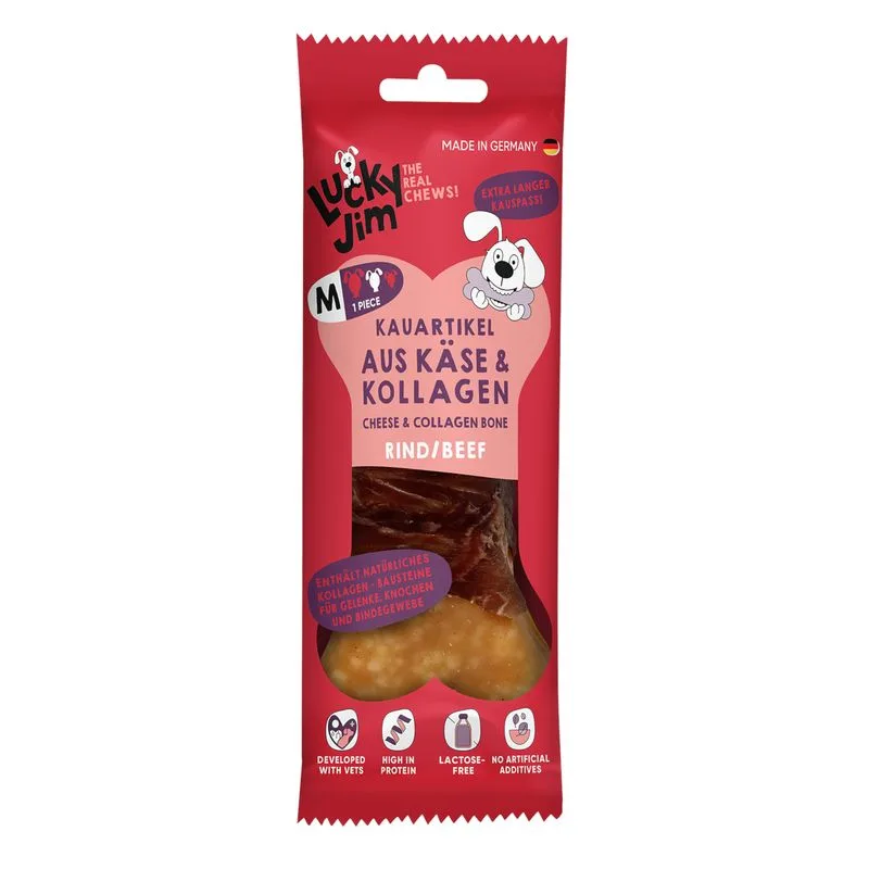 Lucky Jim Osso da Masticare M (Set %: 3 x 60 g Formaggio & Collagene Manzo)