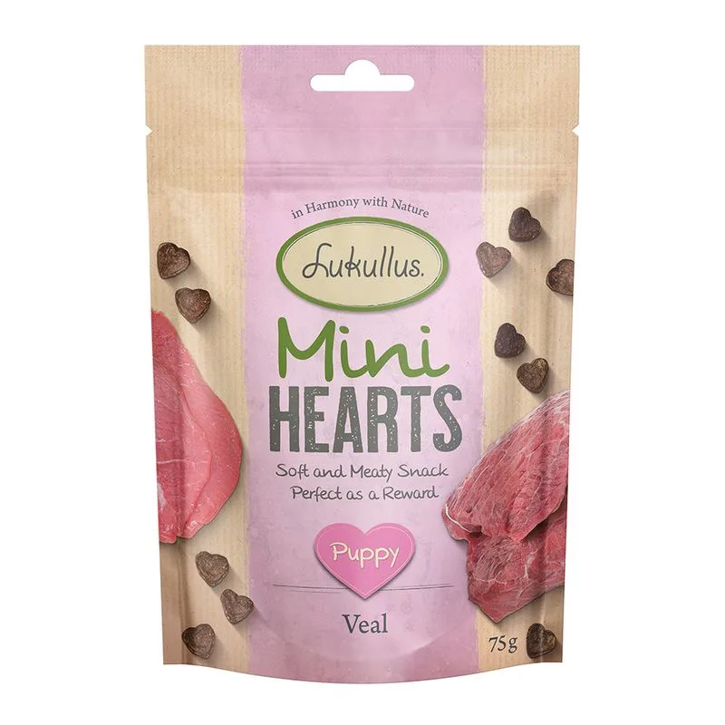 Lukullus Puppy "Mini Hearts" Snack di vitello senza cereali per cane (Set%: 3 x 75 g)