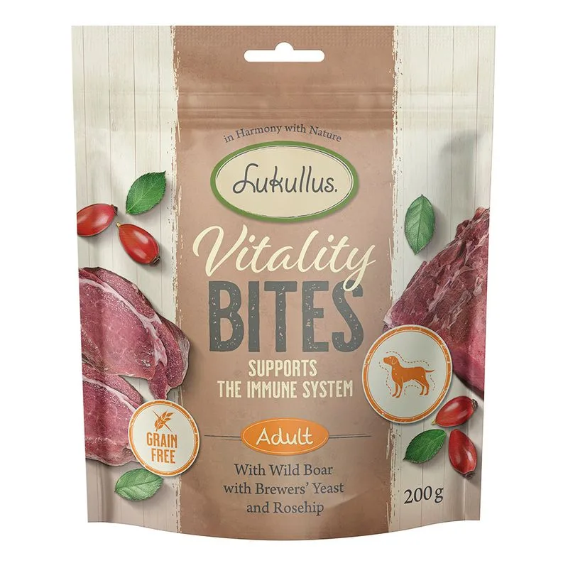 Lukullus Vitality Bites Cinghiale Snack senza cereali per cane (Set%: 3 x 200 g)