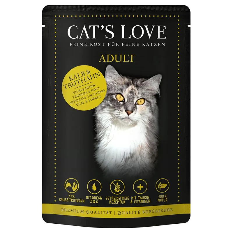 Cat's Love 24 x 85 g Umido per gatto (Vitello e Tacchino)