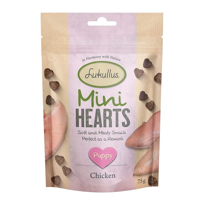 Snack Lukullus Puppy "Mini Hearts" Pollo senza cereali Snack per cane (Set%: 3 x 75 g)