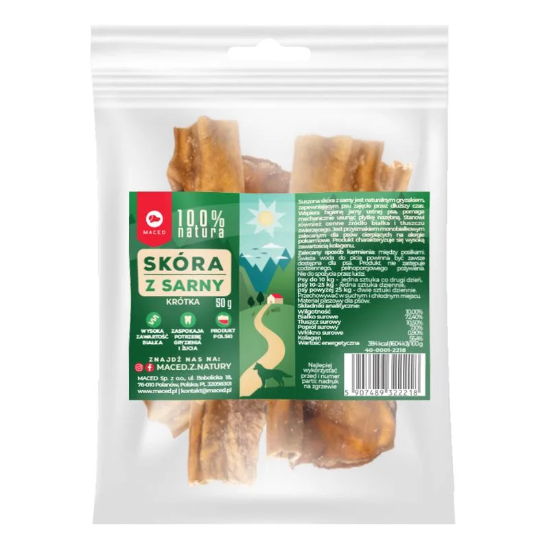 Maced Pelle di Cervo Snack per cani (100 g (2 x circa 6-14 cm))