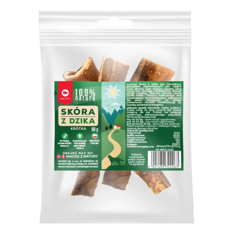 Maced Pelle di Cinghiale Snack per cani (100 g (2 x circa 6-14 cm))