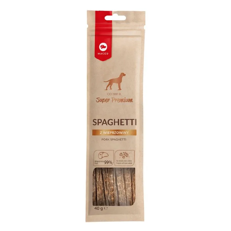 Maced Super Premium Carne di Maiale-Spaghetti Snack cane (Set %: 3 x 40 g)