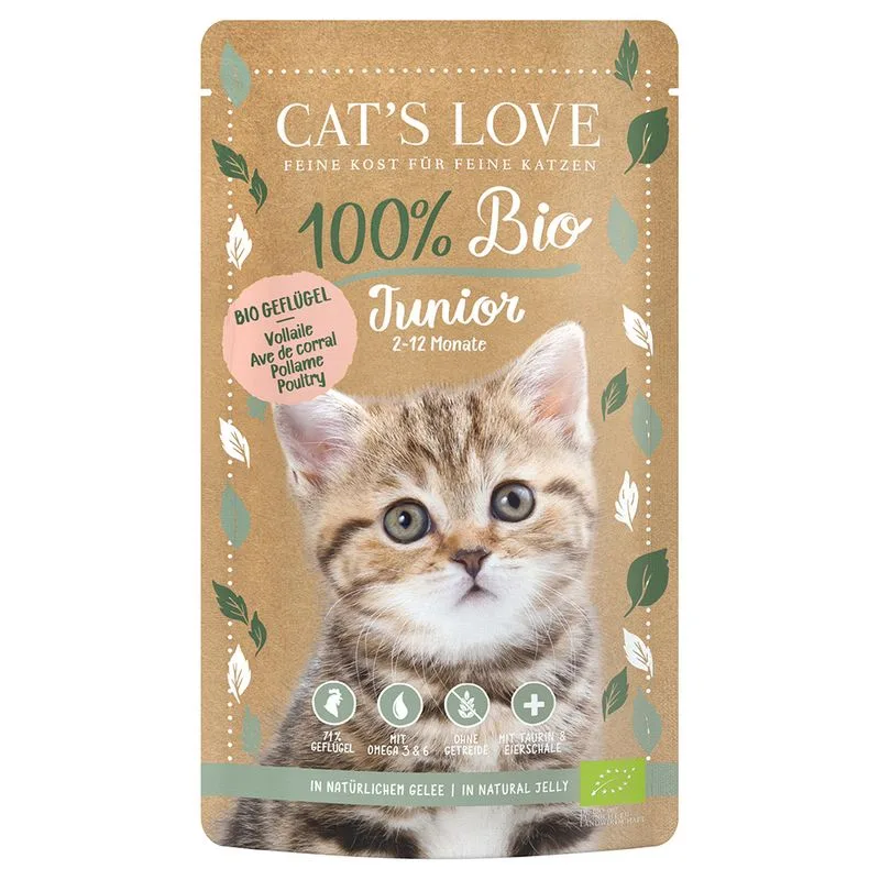 Cat's Love Bio 24 x 100 g umido gatto (Junior Pollame bio)