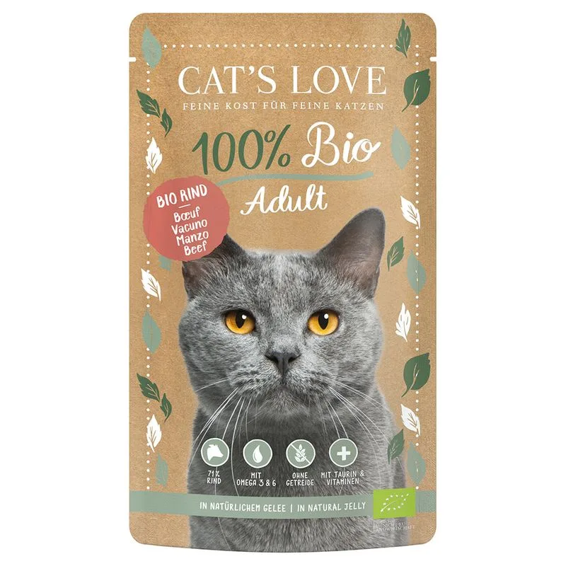 Cat's Love Bio 24 x 100 g umido gatto (Manzo bio)