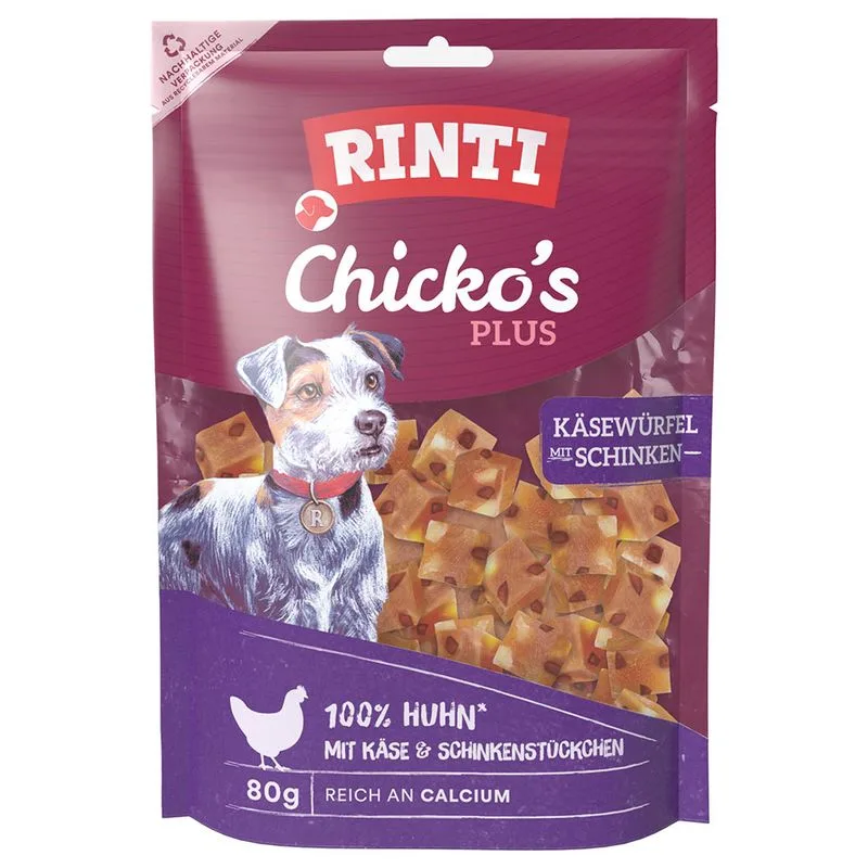 RINTI Chicko Plus Cubetti di Formaggio & Prosciutto Snack per cani (12 x 80 g)