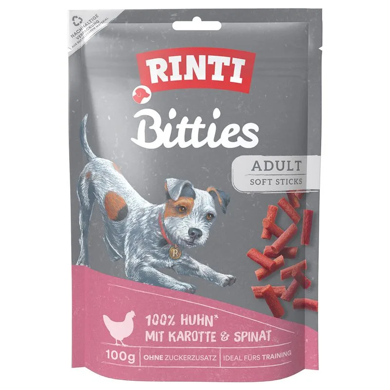 RINTI Extra Bitties Snack per cani (Set %: 3 x 100 g Pollo con Carote & Spinaci)