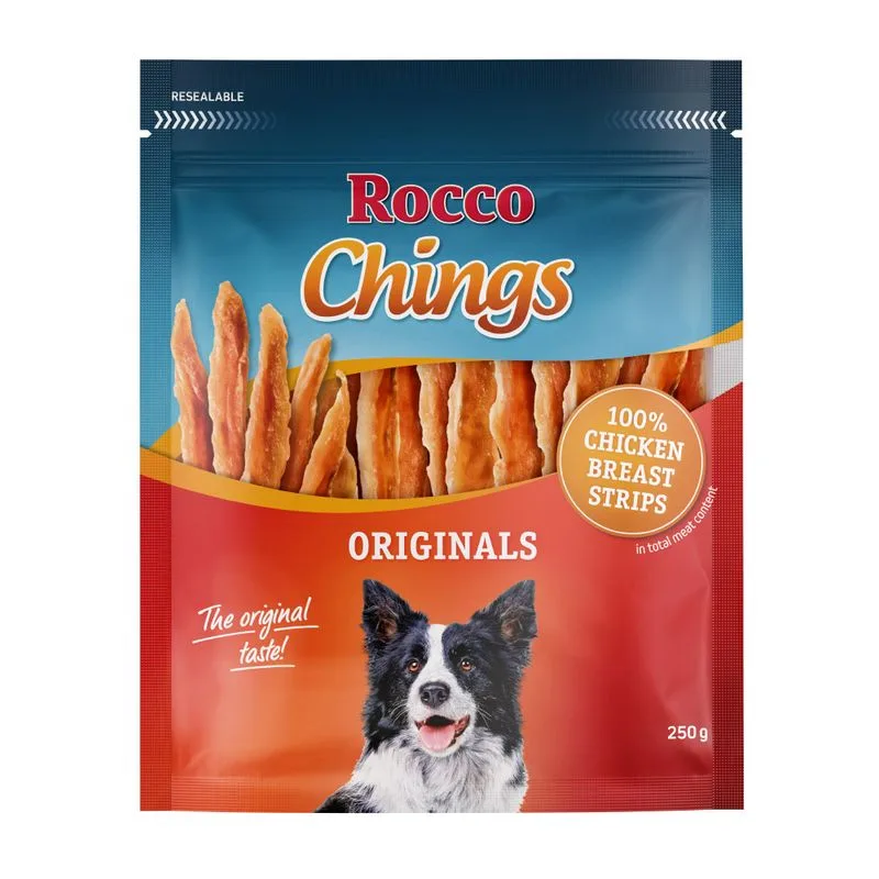 Multipack risparmio! Rocco Chings Originals - Strisce da masticare (Set %: 12 x 250 g Strisce di petto di pollo)