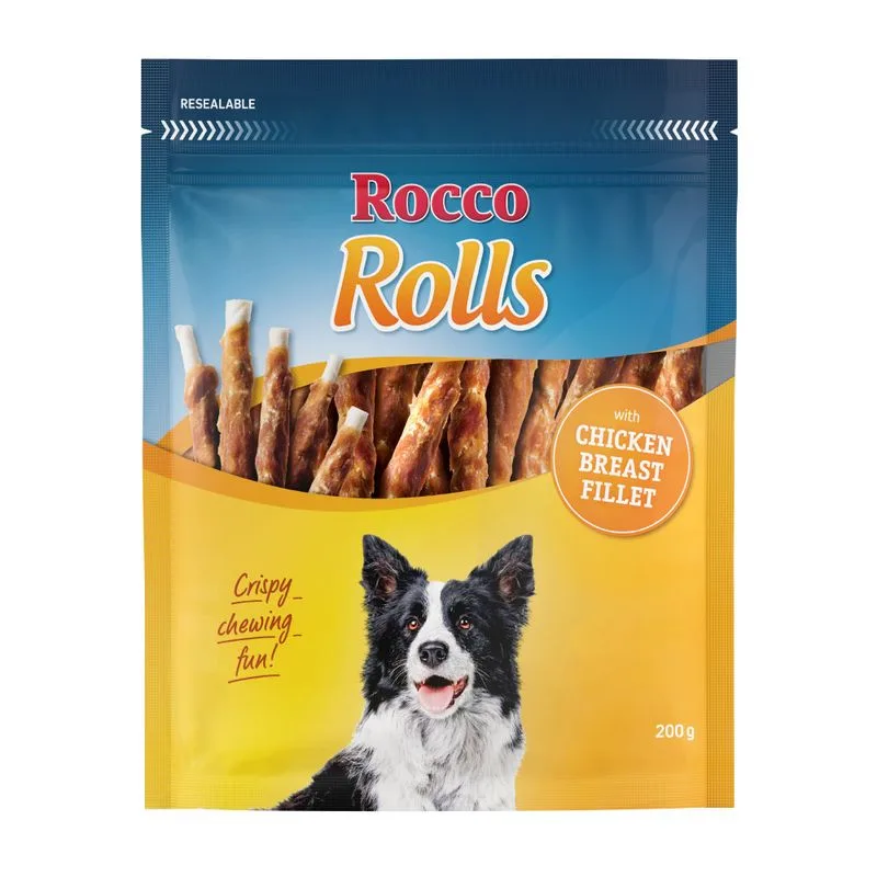 Multipack risparmio! Rocco Rolls Bastoncini da masticare per cani (Set %: 12 x 200 g con Filetto di Petto di Pollo)