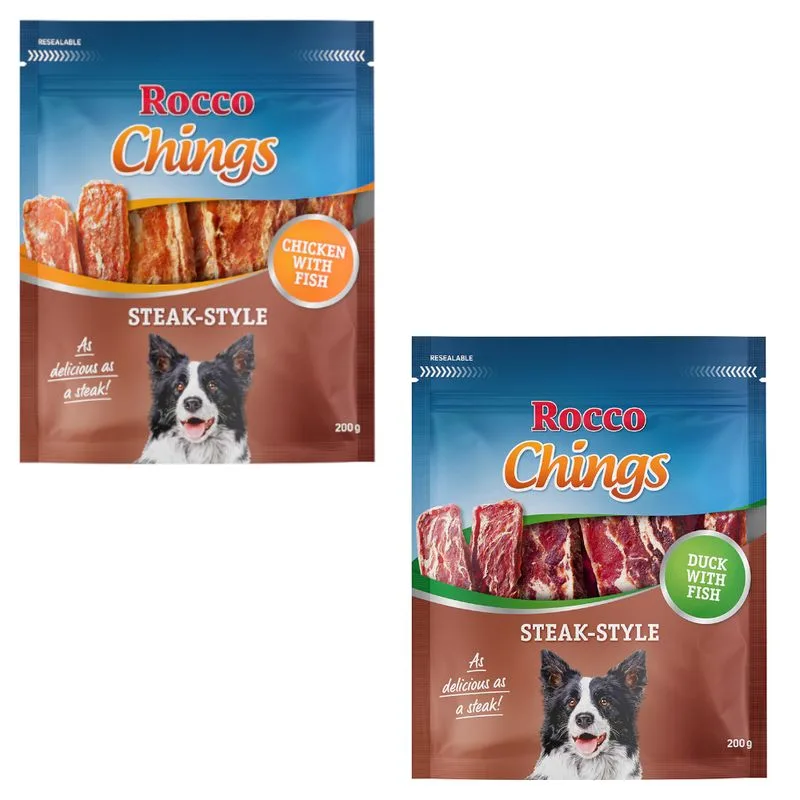 Rocco Chings Steak Style Snack per cani (12 x 200 g Pollo & Anatra)