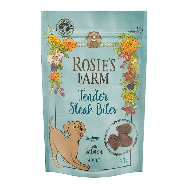 Rosie's Farm Adult "Tender Steak Bites" Salmone Snack per cane
