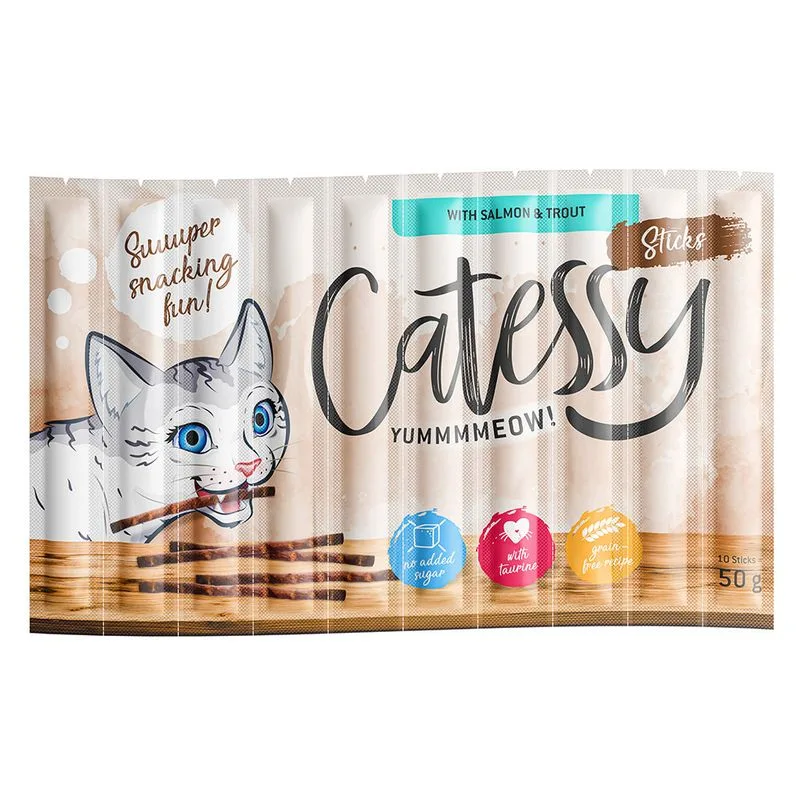 Catessy Sticks 10 x 5 g Snack per gatti (con Salmone & Trota)