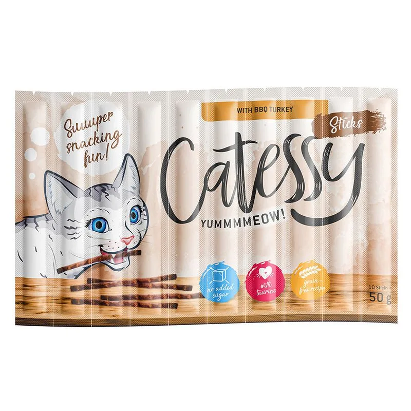Catessy Sticks 10 x 5 g Snack per gatti (con Tacchino BBQ)