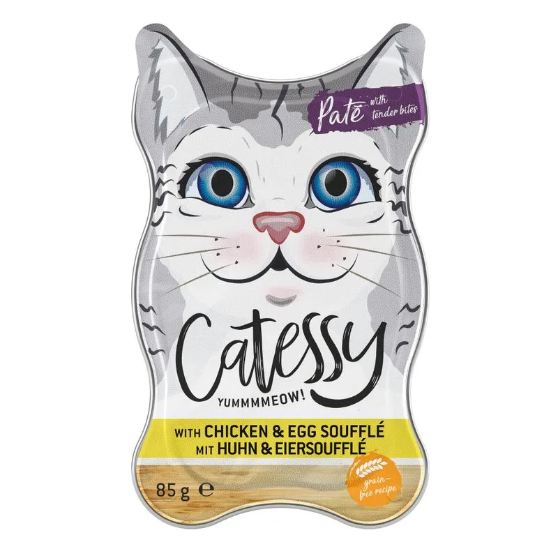 Catessy Vaschette 72 x 85 g Umido per gatto (Paté con pollo e uovo sbattuto)