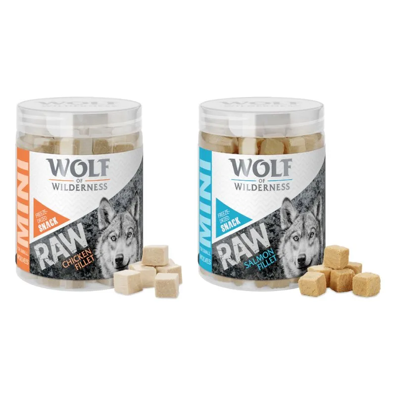 Snack liofilizzati Wolf of Wilderness Mini - RAW (Set% Filetti di salmone (50 g), Filetti di pollo (60 g))