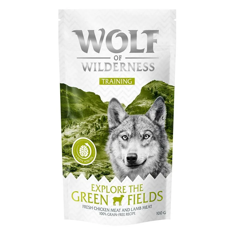 Wolf of Wilderness Training “Explore the Green Fields" Snack per cane (Set %: 3 x 100 g)