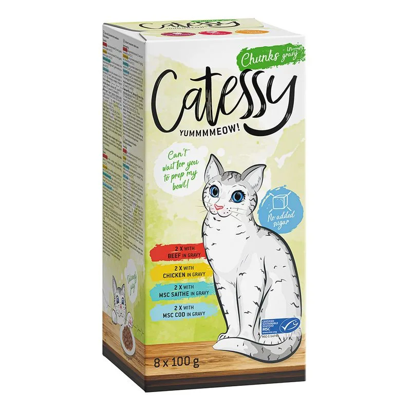 Pacco misto Catessy Vaschette 8 x 100 g Umido per gatto (Mix Bocconcini in Salsa)