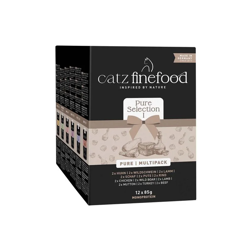 Set misto catz finefood Pure in busta (Mix 1: (12 x 85 g) 2xPollo, 2xCinghiale, 2xAgnello, 2xPecora, 2xTacchino, 2xManzo)