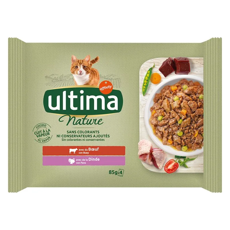 Ultima Cat Nature 4 x 85 g Umido per gatto (Manzo e tacchino)