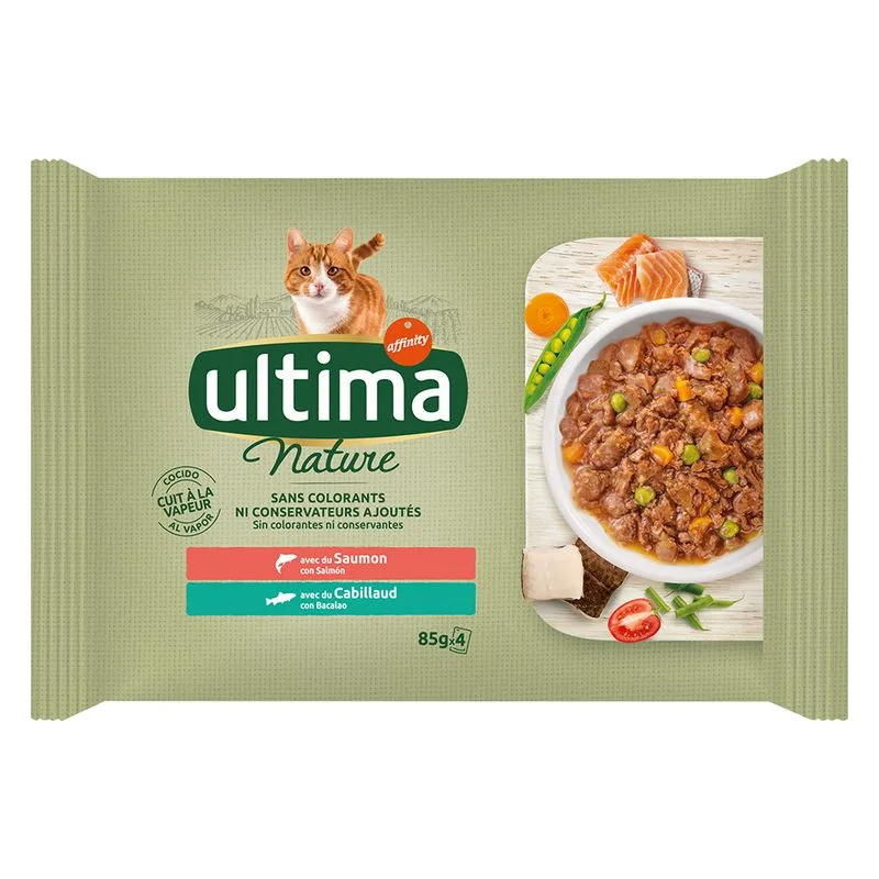 Ultima Cat Nature 4 x 85 g Umido per gatto (Salmone e merluzzo)